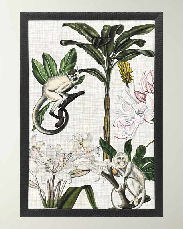 "Monkey on Linen II" Framed Giclee on Paper